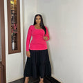 Pink and Black Square Neck Midi Dress