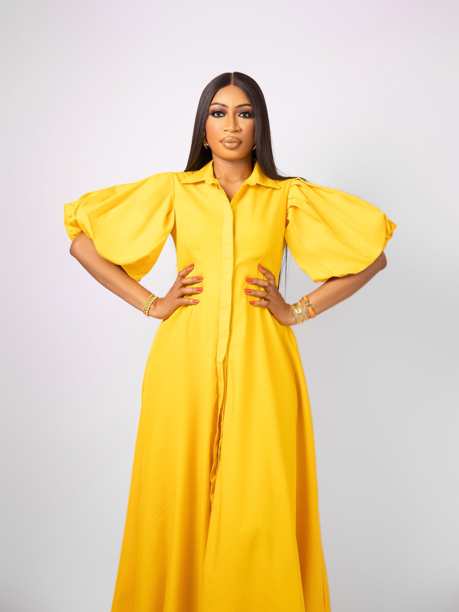 Yellow Puff Sleeve Maxi Dress