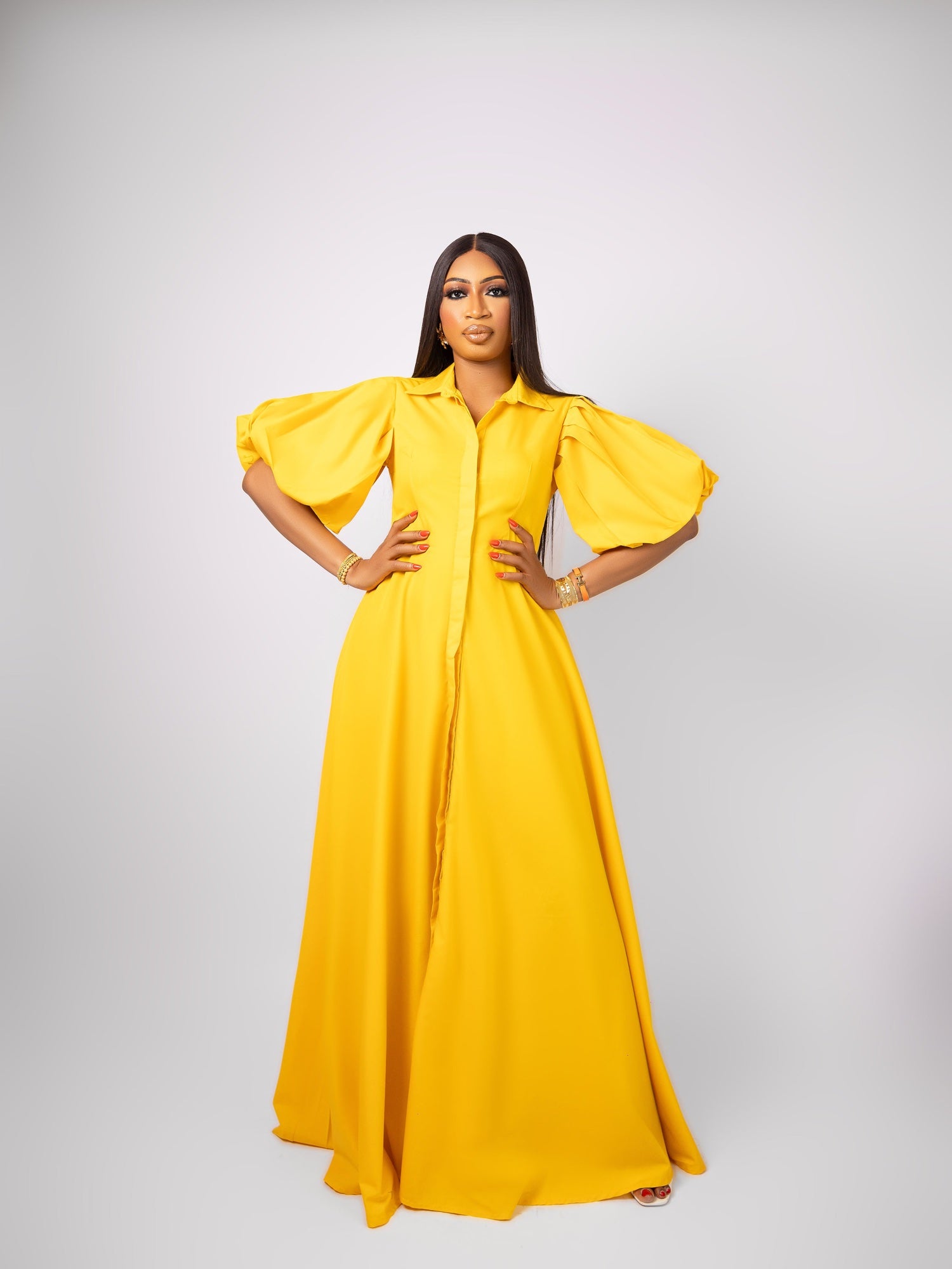 Yellow Puff Sleeve Maxi Dress