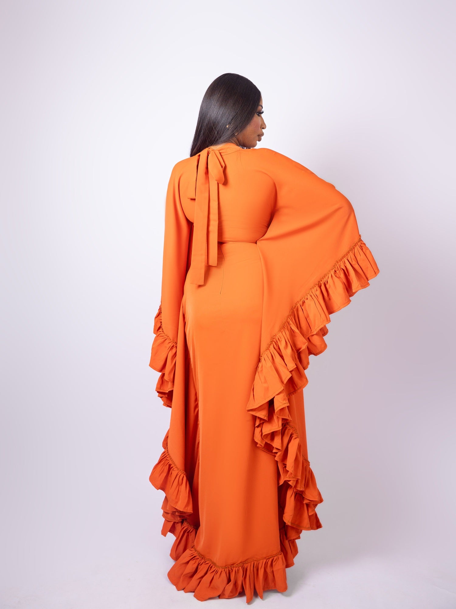Orange Ruffle Sleeve Dress