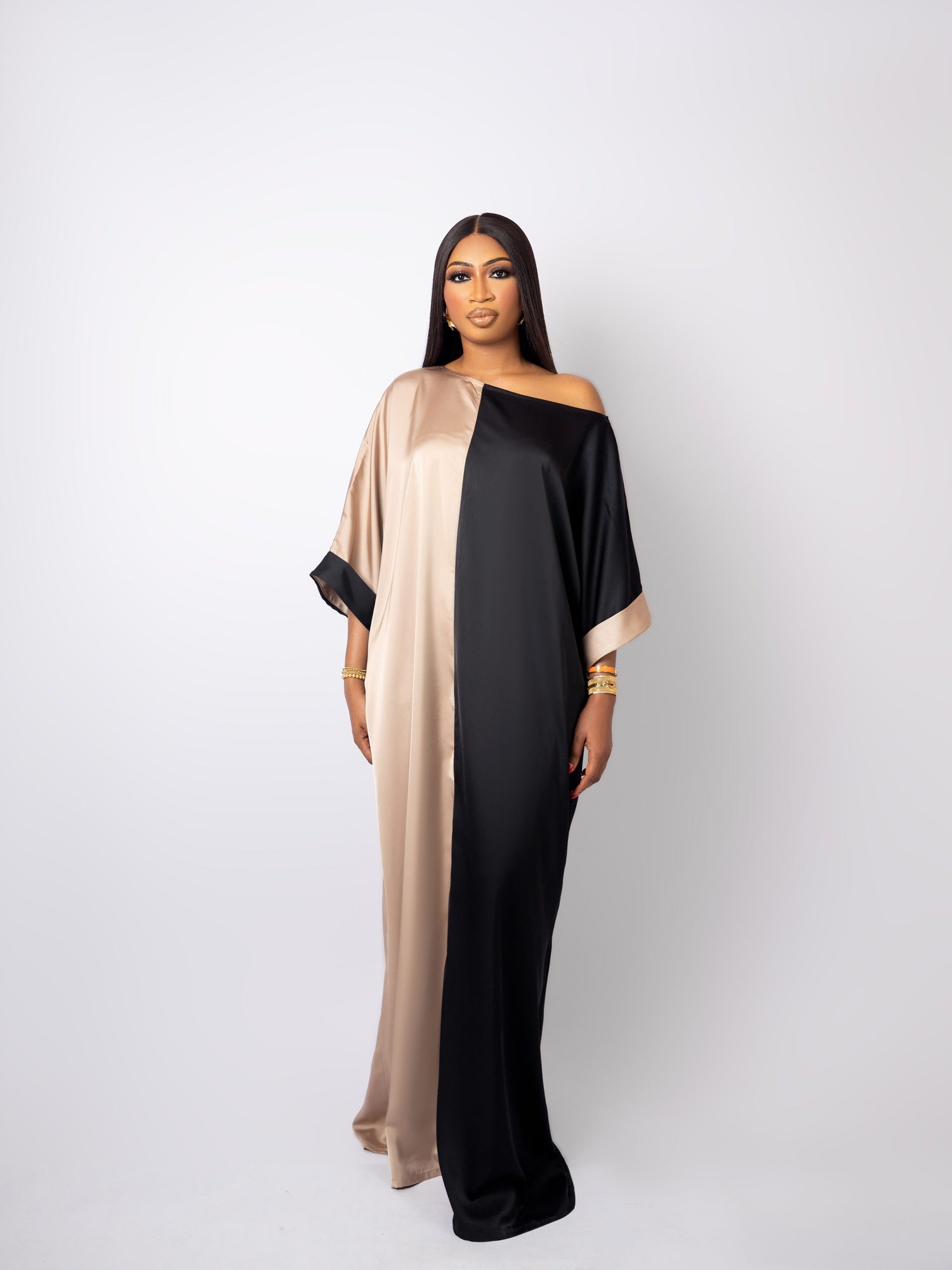 Two-Tone Silk Maxi Dress