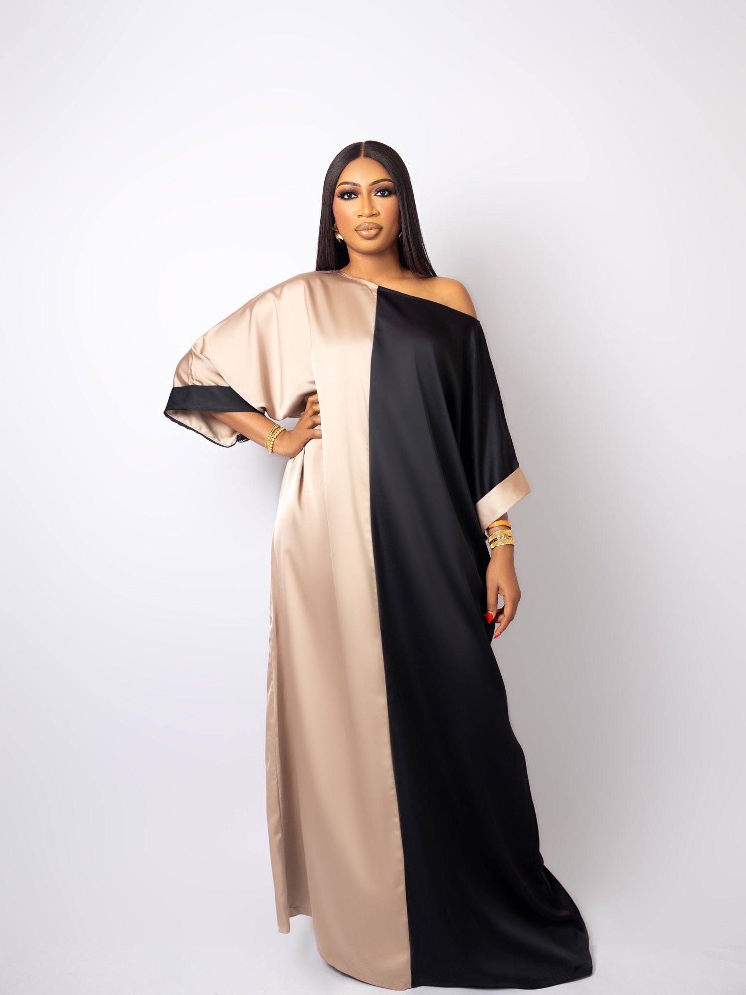 Two-Tone Silk Maxi Dress