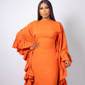 Orange Ruffle Sleeve Dress