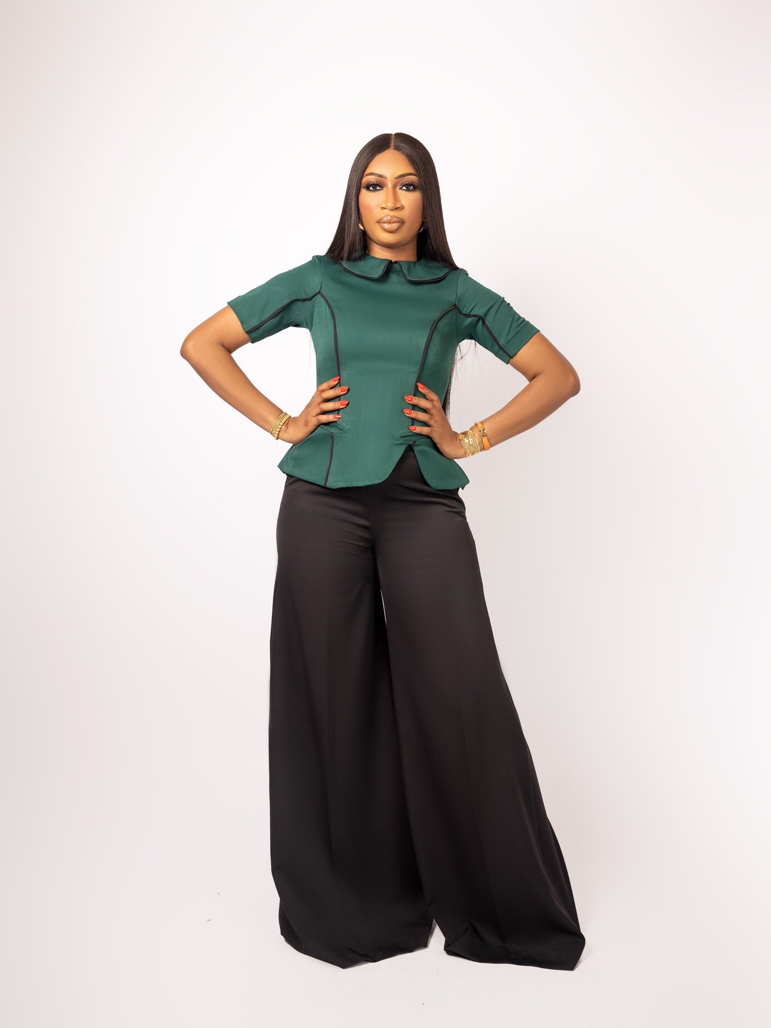 Teal Top and Black Pant Set