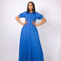 Blue Short Sleeve Maxi Shirt Dress