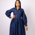 Blue Long Sleeve Shirt Dress
