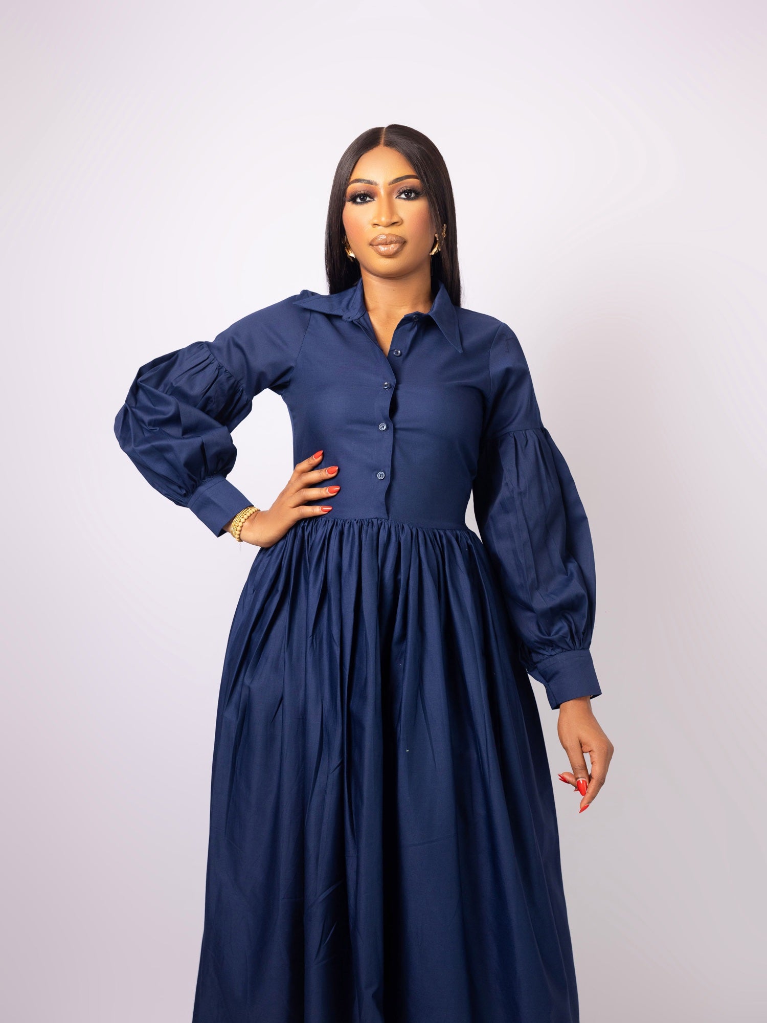 Blue Long Sleeve Shirt Dress