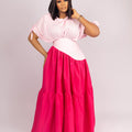 Two tone pull string shoulder long dress